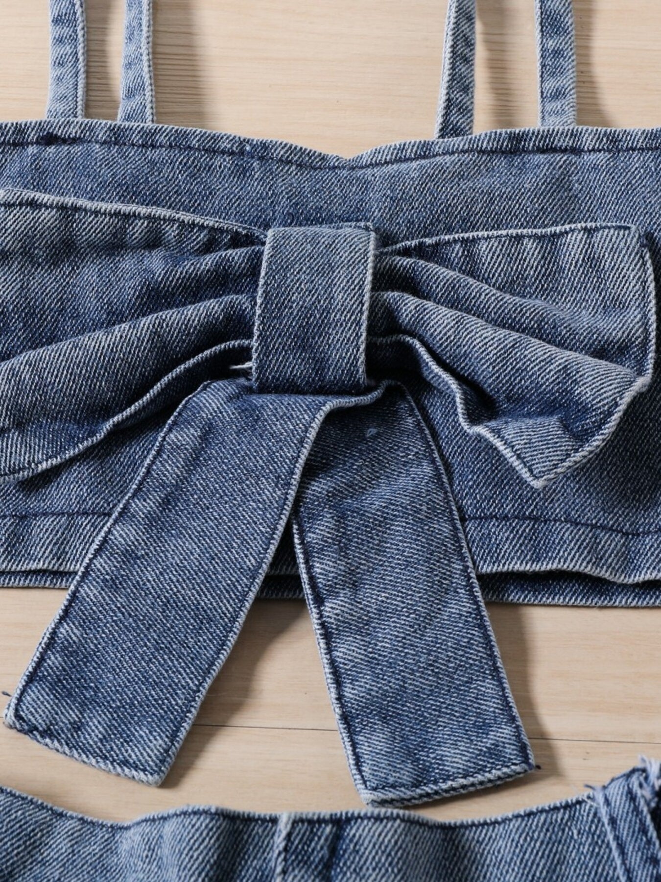 Children's Denim Bowknot Crop Top and Pleated Skirt Set New Era Fashion LLc