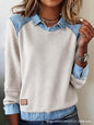 Denim Collar Patchwork Pullover Knitwear Top – Women’s Street Style FitiqueFit