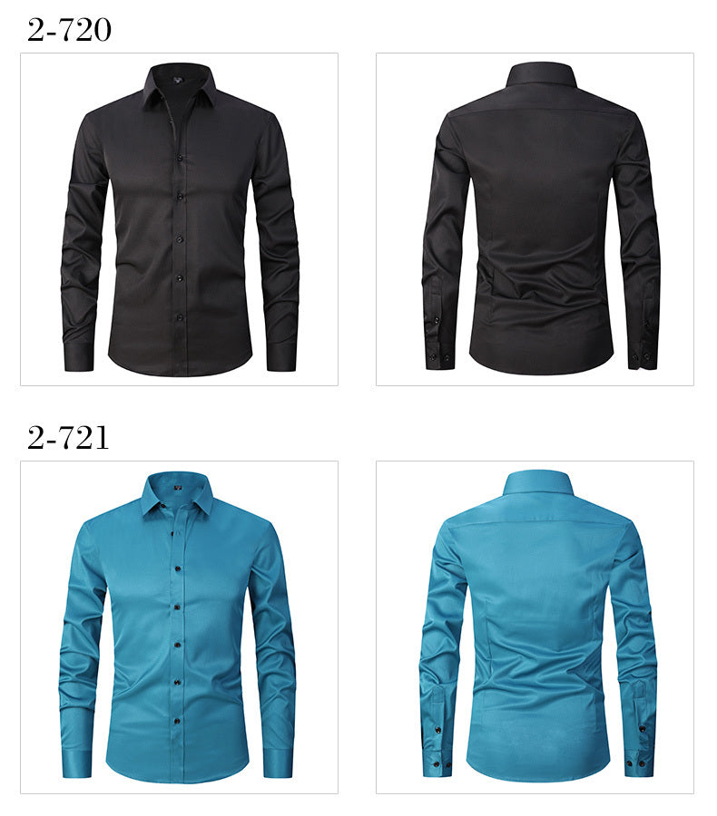 Men'S Stretch Slim-Fit Formal Shirt Without Pockets, Light Business Turn- Collar Long-Sleeved Shirt, Men'S Business Shirt, Wrinkle-Resistant And Durable Solid Color Formal Long-Sleeved Shirt with Buttons And Pockets, Suitable NovaCart
