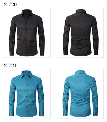 Men'S Stretch Slim-Fit Formal Shirt Without Pockets, Light Business Turn- Collar Long-Sleeved Shirt, Men'S Business Shirt, Wrinkle-Resistant And Durable Solid Color Formal Long-Sleeved Shirt with Buttons And Pockets, Suitable NovaCart