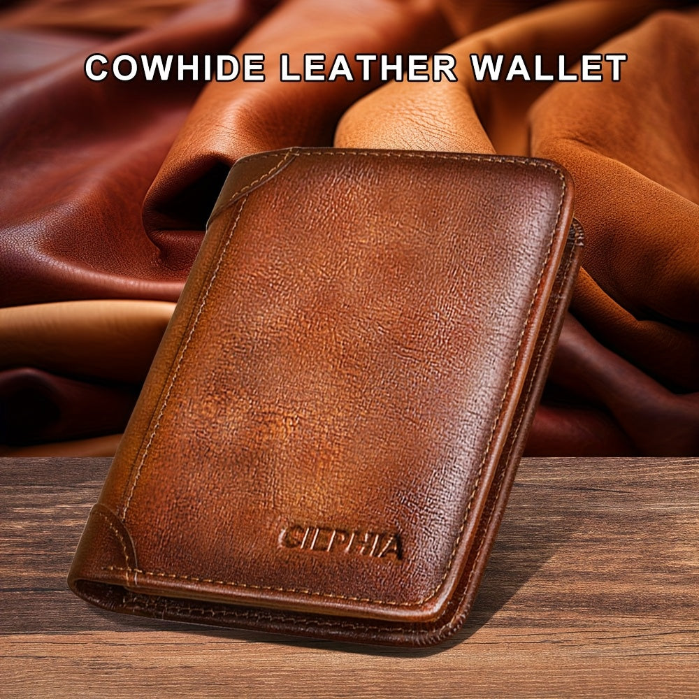 Genuine Leather Men's Wallet/Ultra-Thin Top-Grain Cowhide/Compact Multi-Function ID Credit Card Holder/RFID Blocking/Blessing Card Set/Christmas Valentine's Day Father's Day Gift NovaCart