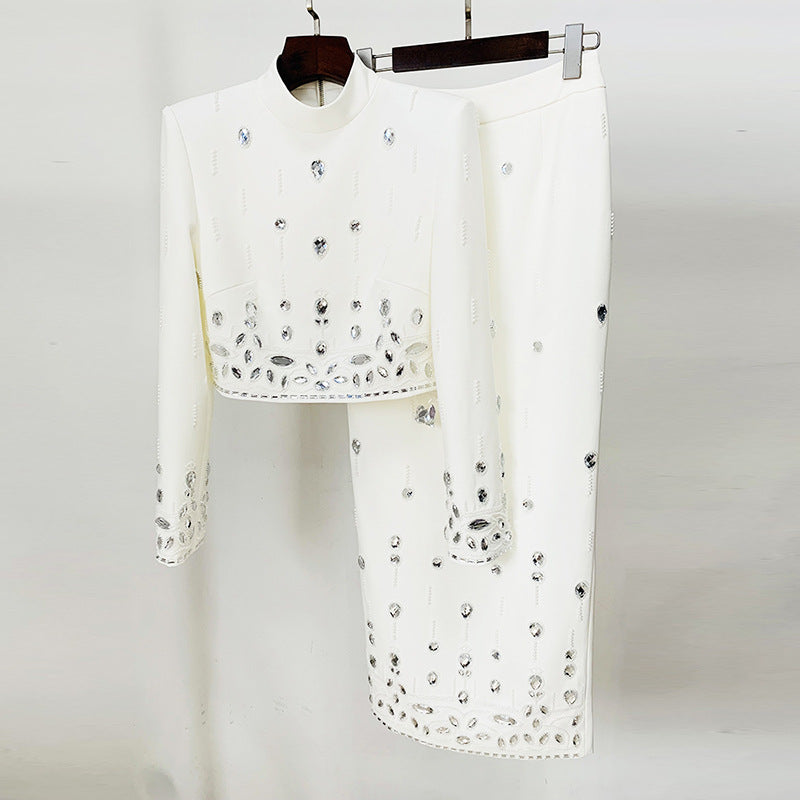 Fashion New Heavy Industry Beads Diamond Inlaid Short Top Long Skirt Suit See size chart under “more details” The Fashion Celestial