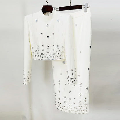 Fashion New Heavy Industry Beads Diamond Inlaid Short Top Long Skirt Suit See size chart under “more details” The Fashion Celestial