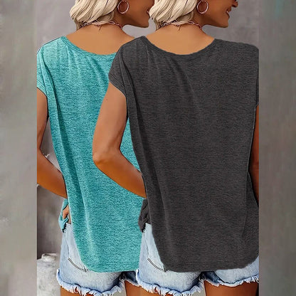 2-Pack Women's V-Neck Sleeveless Tank Tops – Loose Fit Casual Summer Beach Shirts FitiqueFit