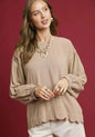Umgee Linen Scallop Hem Long Sleeve Blouse | Fitiquefit FitiqueFit
