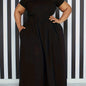Plus Size Solid Short Sleeve Maxi Dress, Women's Plus Medium Stretch Elegant Long Dress NovaCart
