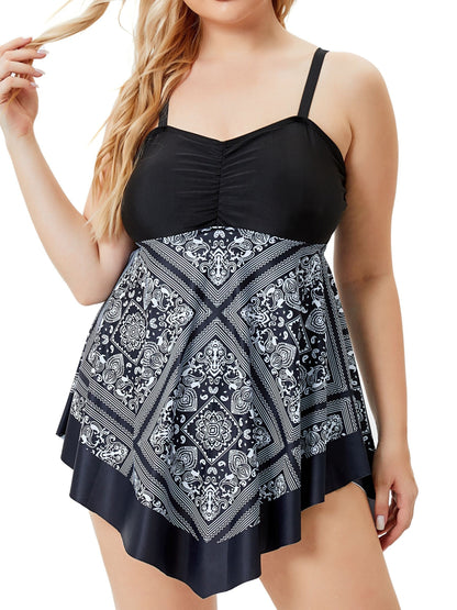 Plus Size Women's Printed Two-Piece Skirt Swimsuit, Sexy Printed Swimwear, Plus Size Style NovaCart
