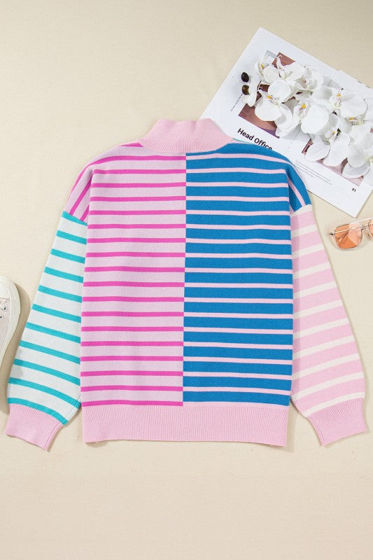 Plus Size Stripe Colorblock Half Zip Sweater Shop Style & More | Fresh Looks, Everyday Deals & Free Shipping