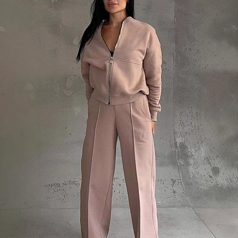 Women’s 2-Piece Zip-Up Sweatsuit Set — Jacket & Wide-Leg Sweatpants FitiqueFit