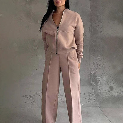 Women’s 2-Piece Zip-Up Sweatsuit Set — Jacket & Wide-Leg Sweatpants FitiqueFit