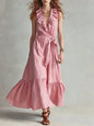 Women's V-Neck Sleeveless Lace-Up Panelled Maxi Dress – Wide Flare FitiqueFit