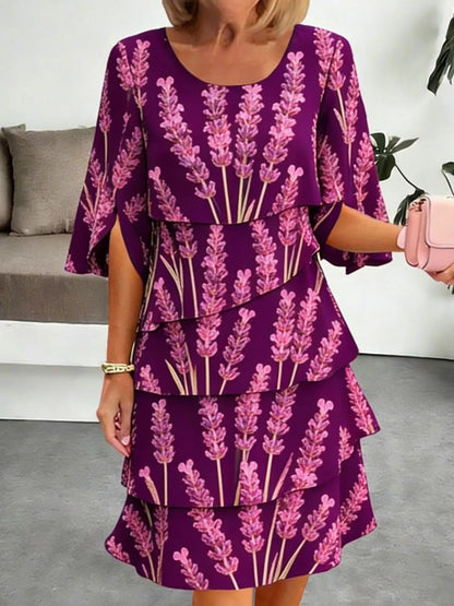 Full Size Floral Print Ruffle Hem Dress Plus Size New Era Fashion LLc