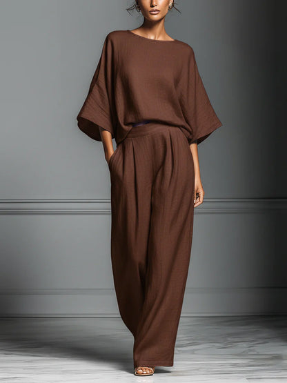 Women’s Flared-Sleeve Linen Suit Two Piece Set FitiqueFit
