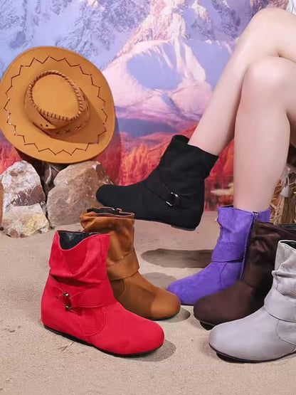 1.18inch Inner Height Increase Women's Short Boots with Flat Sole, Buckle Closure, Comfortable, Warm, and Lightweight, Women Shoes NovaCart