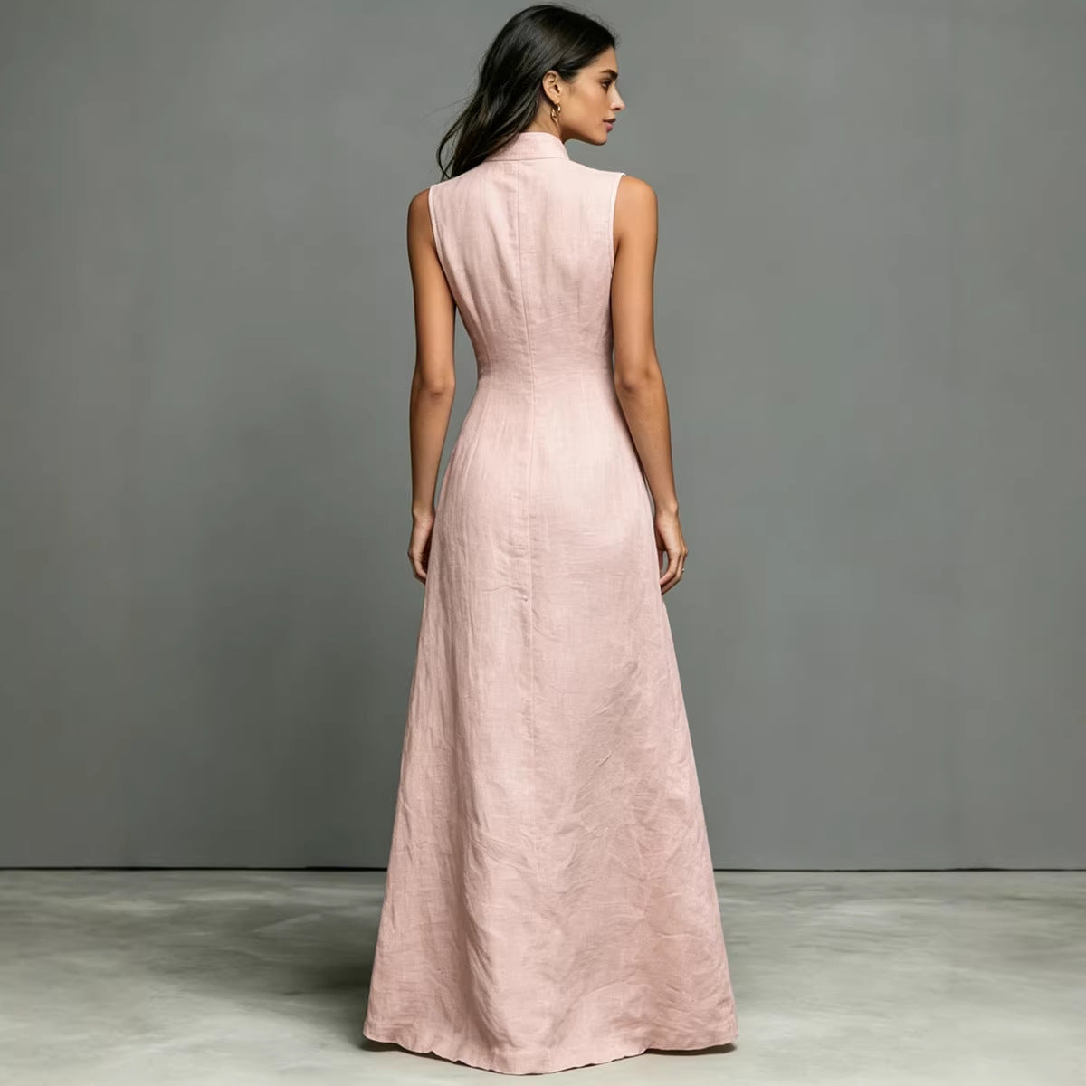 Women's Stand-Collar Single-Breasted Sleeveless Midi Dress FitiqueFit