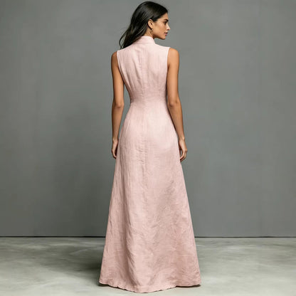 Women's Stand-Collar Single-Breasted Sleeveless Midi Dress FitiqueFit