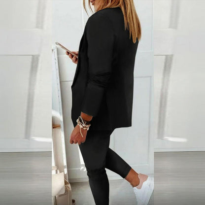 Women’s Notch-Lapel Blazer & Drawstring Pants Suit Set FitiqueFit