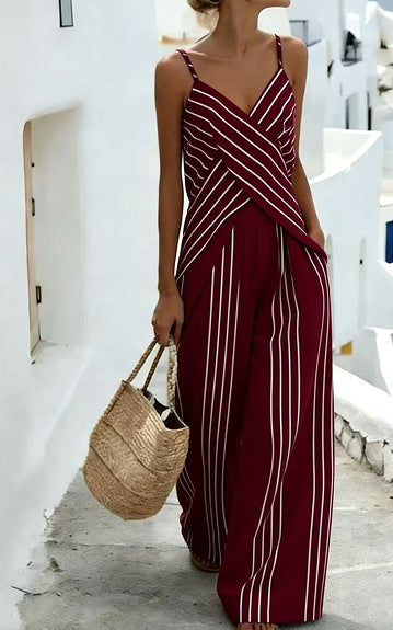 Women's Striped V-Neck Sleeveless Two-Piece Set FitiqueFit