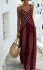 Women's Striped V-Neck Sleeveless Two-Piece Set FitiqueFit