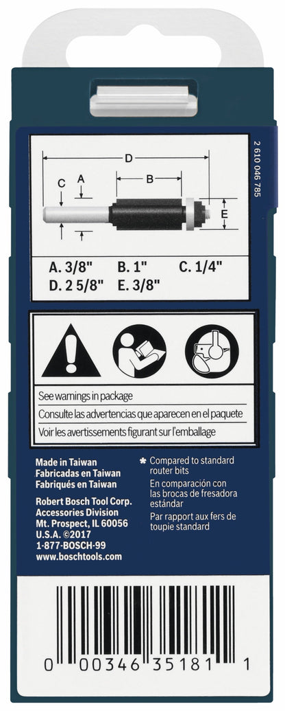 BOSCH 85268MC 3/8 In. x 1 In. Carbide-Tipped Double-Flute Flush Trim Router Bit VM Hardware