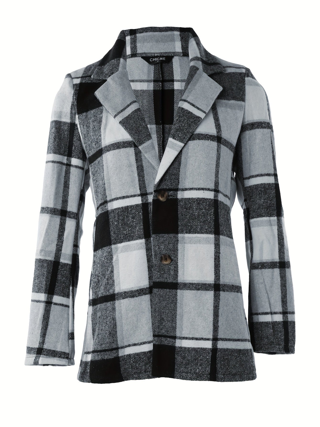 Fashion Plaid Button Down Long Sleeve Lapel Coat - Women's Winter Blazer - Classic Plaid Pattern & Button Closure - For Women - Perfect for Fall & Winter - Ideal Gift for Fashionable Women NovaCart
