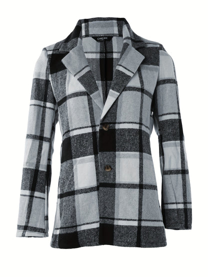 Fashion Plaid Button Down Long Sleeve Lapel Coat - Women's Winter Blazer - Classic Plaid Pattern & Button Closure - For Women - Perfect for Fall & Winter - Ideal Gift for Fashionable Women NovaCart
