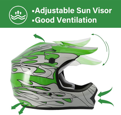 Youth Kids Helmet Motocross ATV Dirtbike BMX MX Offroad Full Face Motorcycle Helmet Gloves Goggles Dot Approved