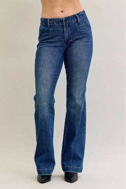 Judy Blue Full Size Mid Rise Bootcut Jeans with Welt Pockets Plus Size Garden Naked Curves