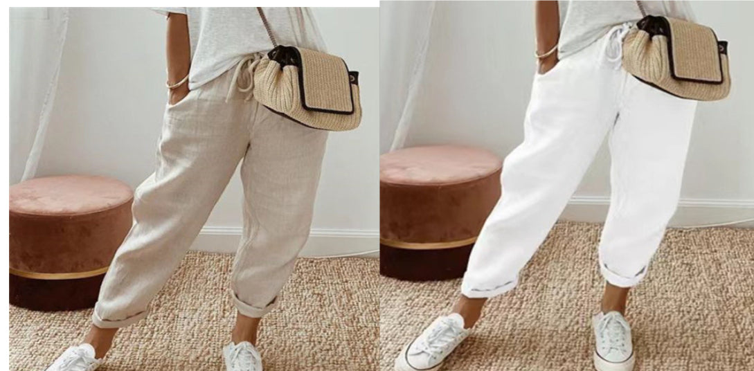 Women’s Cotton Linen Casual Pants – Solid Color FitiqueFit