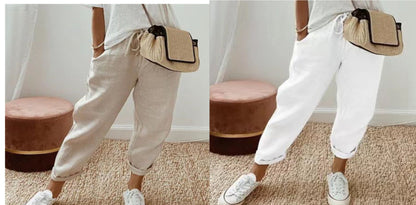 Women’s Cotton Linen Casual Pants – Solid Color FitiqueFit