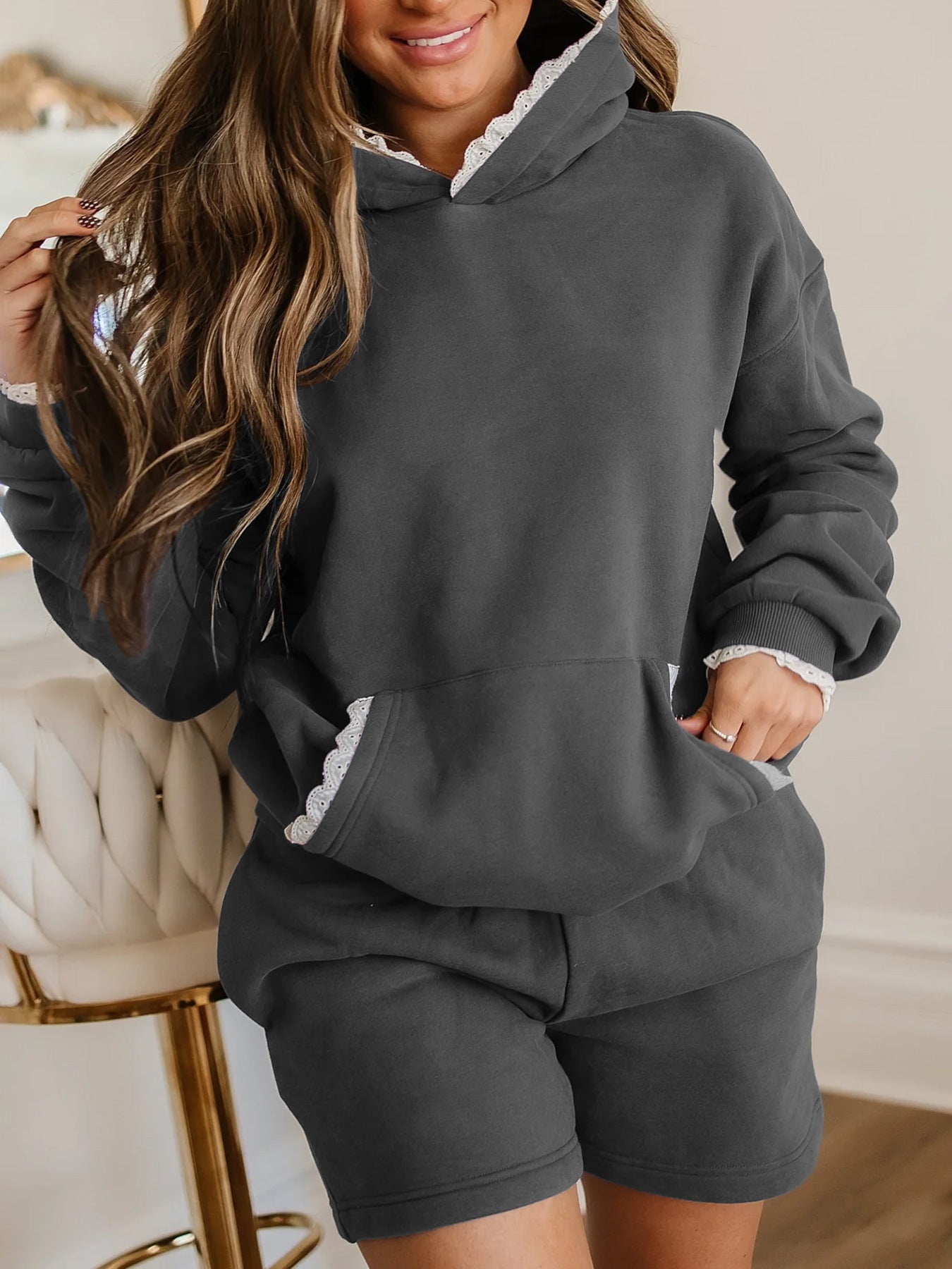 Women's Hoodie And High-waisted Shorts Casual Two-piece Set See size chart under “more details” The Fashion Celestial