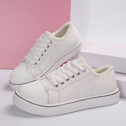 Women's Lace-Up Canvas Sneakers – Lightweight Flat Low-Top FitiqueFit