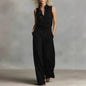 Women’s Linen Blend Two-Piece Set – Sleeveless Shirt & Wide-Leg Pants FitiqueFit