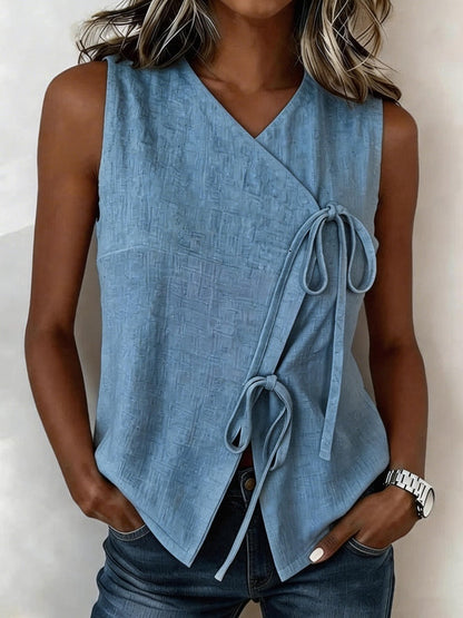 Bow-Tied V-Neck Sleeveless Tank Top – 5 Colors, S–XXL FitiqueFit