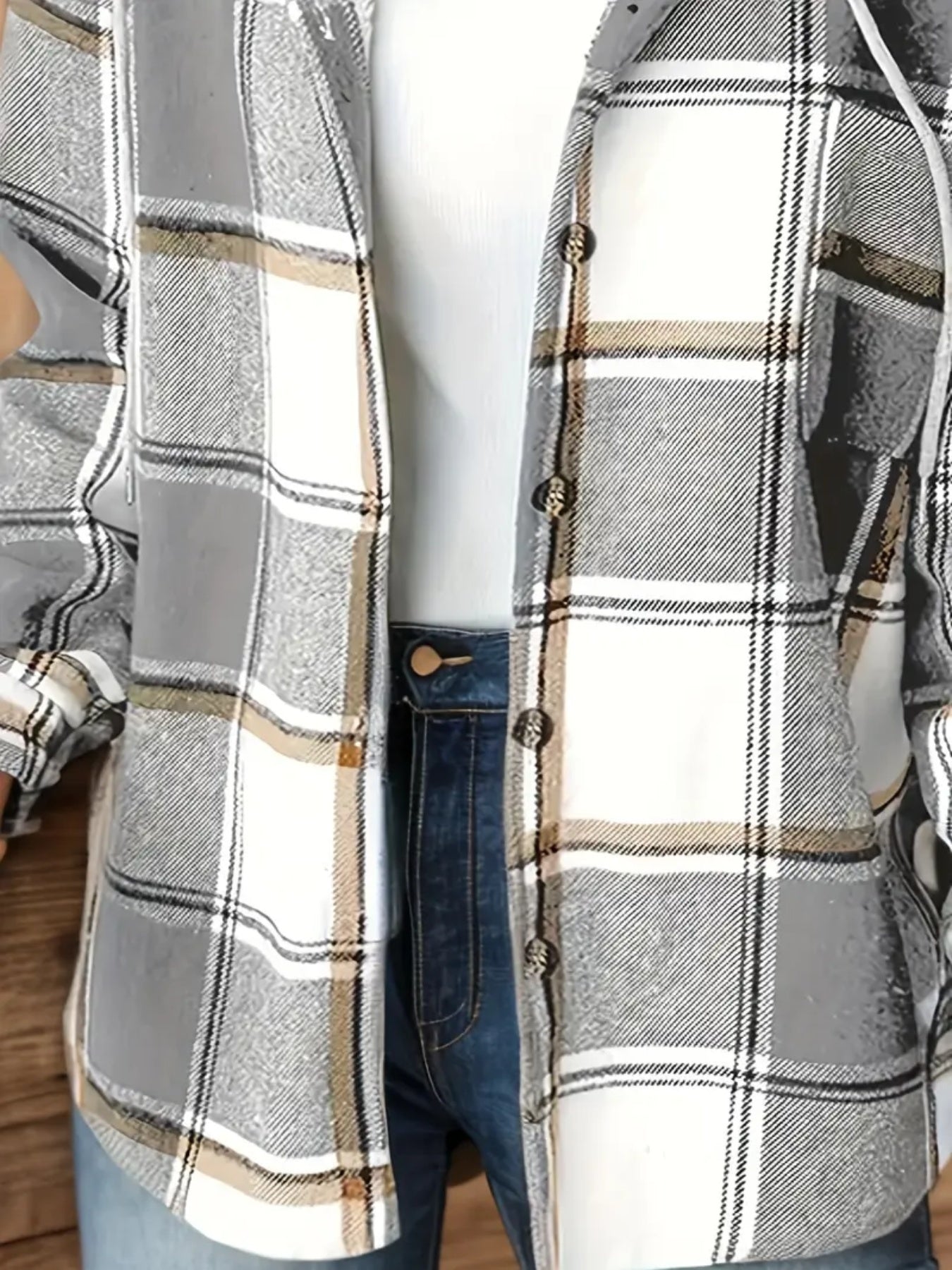 Women’s Plaid Hooded Jacket – Wool-Lined Long Sleeve FitiqueFit