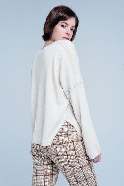 Beige Fine Knitted Sweater with Glitter Details Q2store