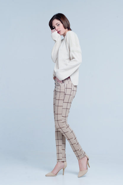 Beige Fine Knitted Sweater with Glitter Details Q2store
