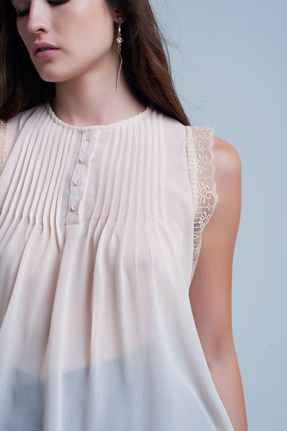 Beige sleeveless top with lace details Q2store