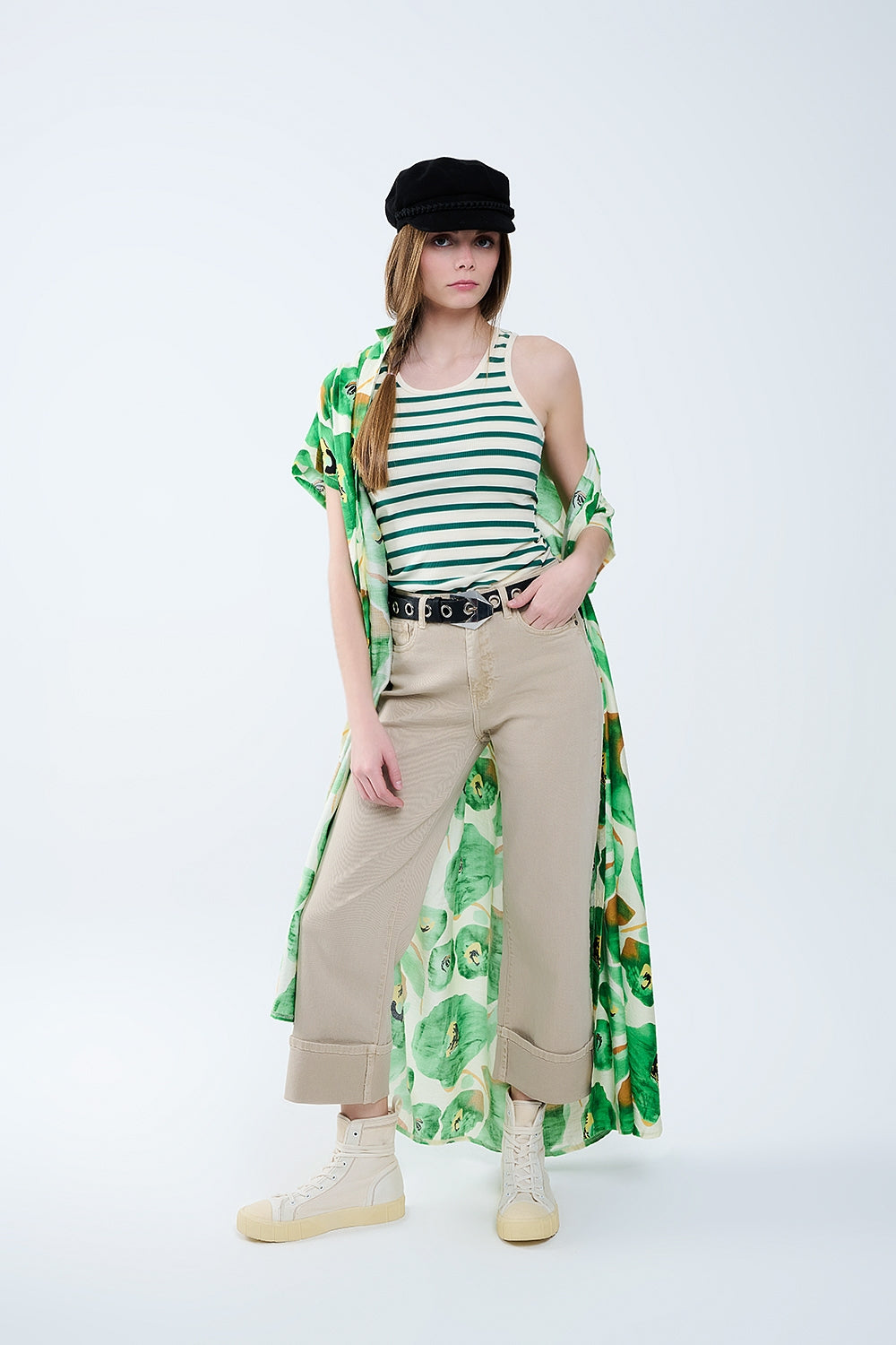 Beige Straight leg Pants with cropped hem Q2store