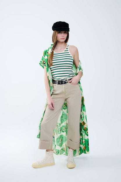 Beige Straight leg Pants with cropped hem Q2store