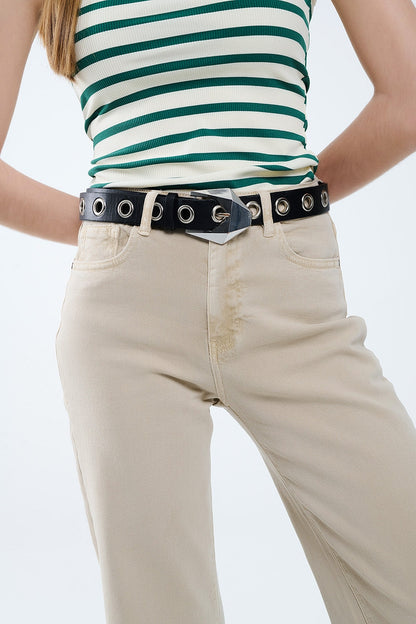 Beige Straight leg Pants with cropped hem Q2store