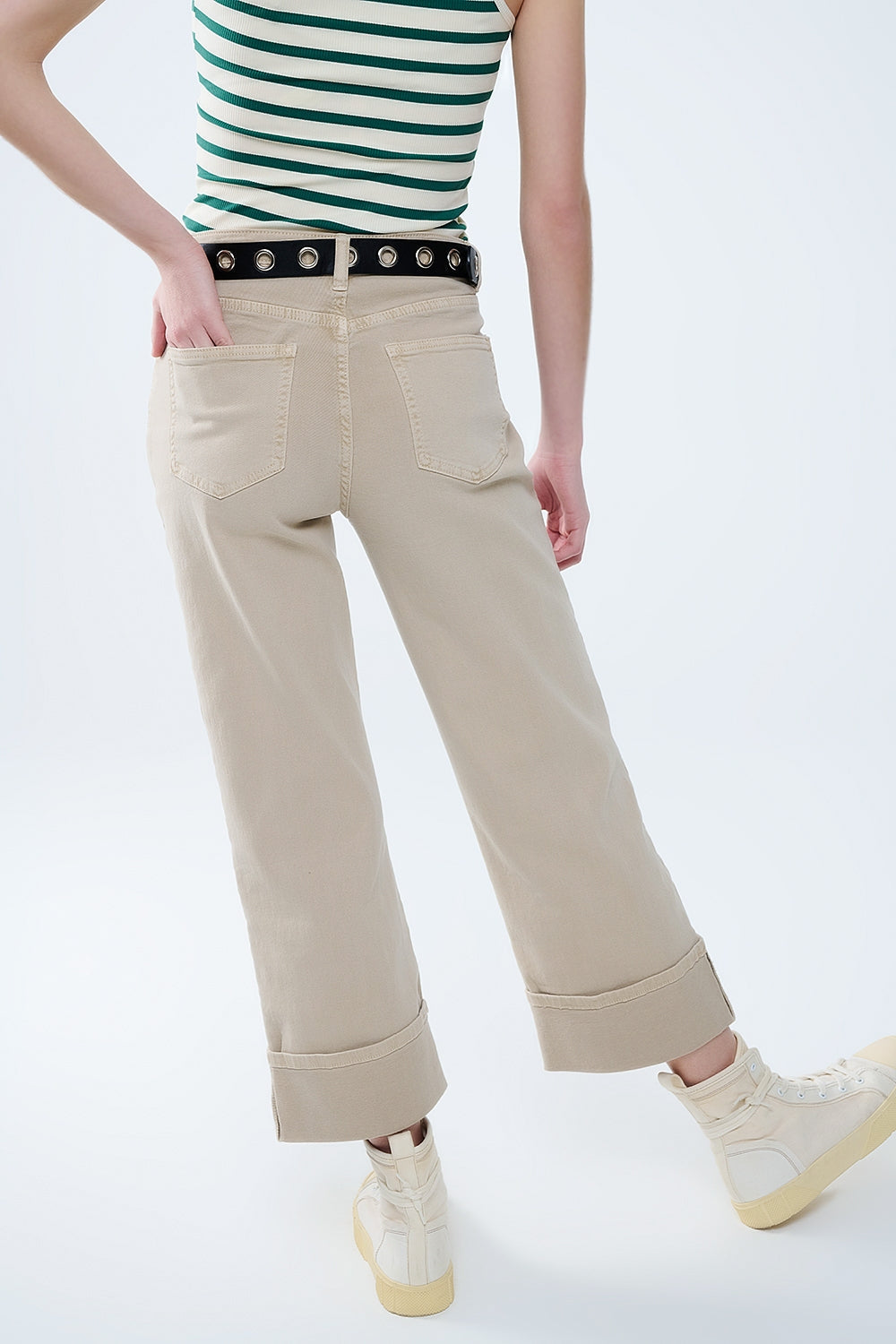 Beige Straight leg Pants with cropped hem Q2store