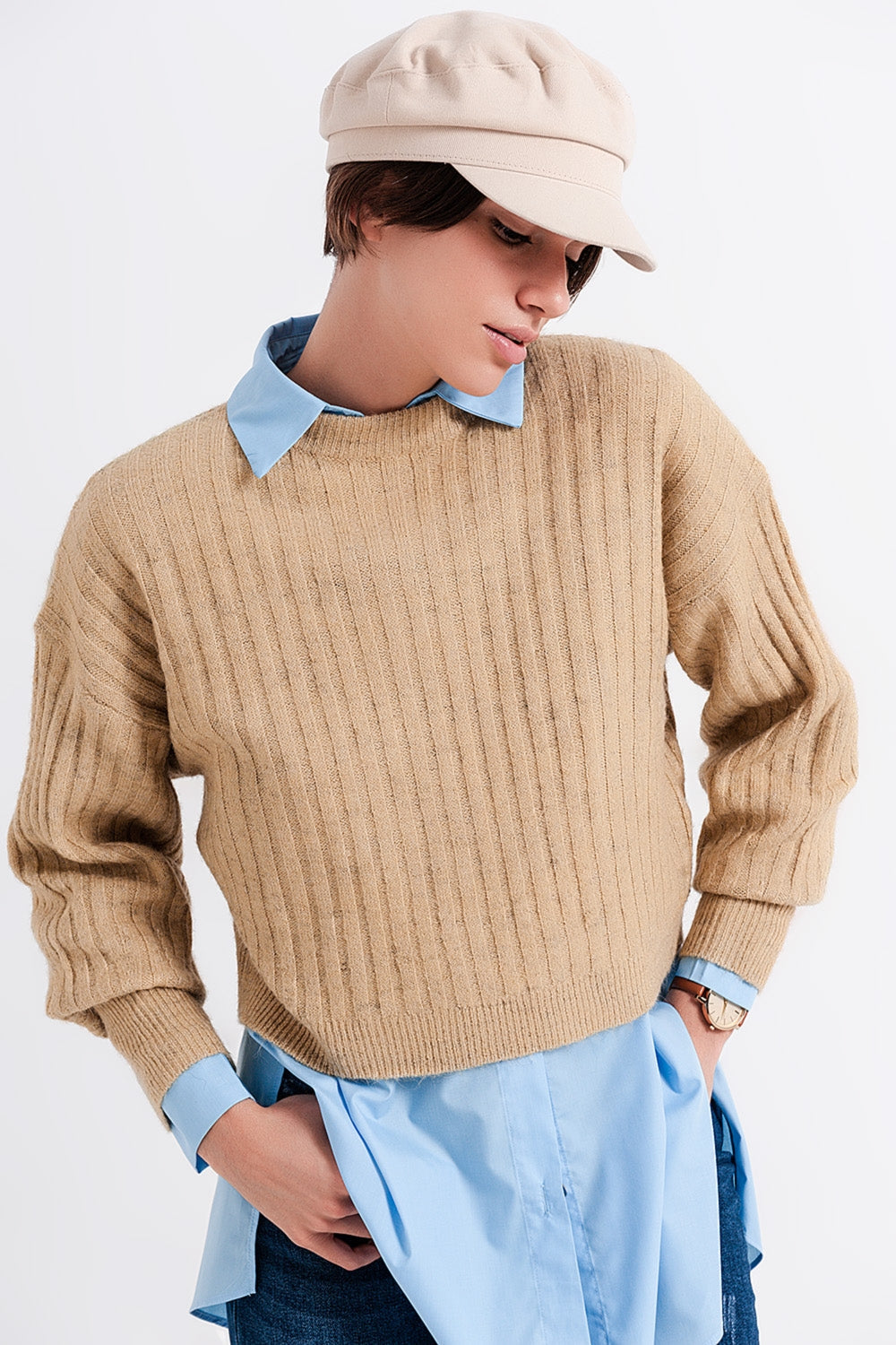 Beige sweater in stripe Q2store