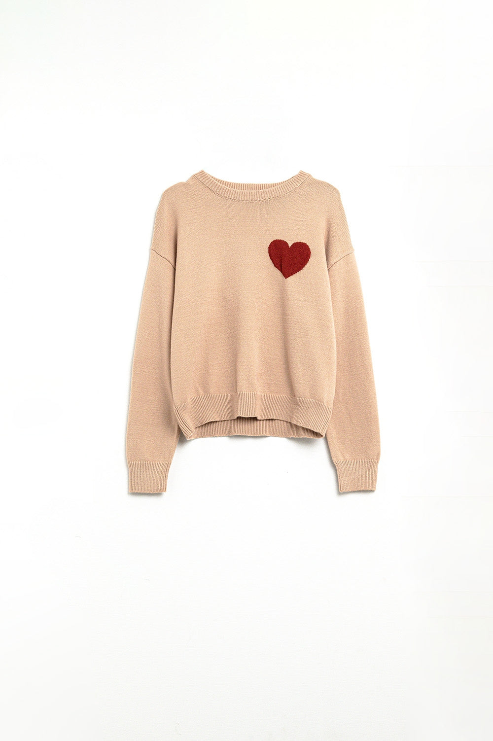 Beige sweater with red heart detail Q2store