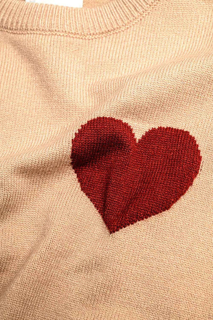 Beige sweater with red heart detail Q2store