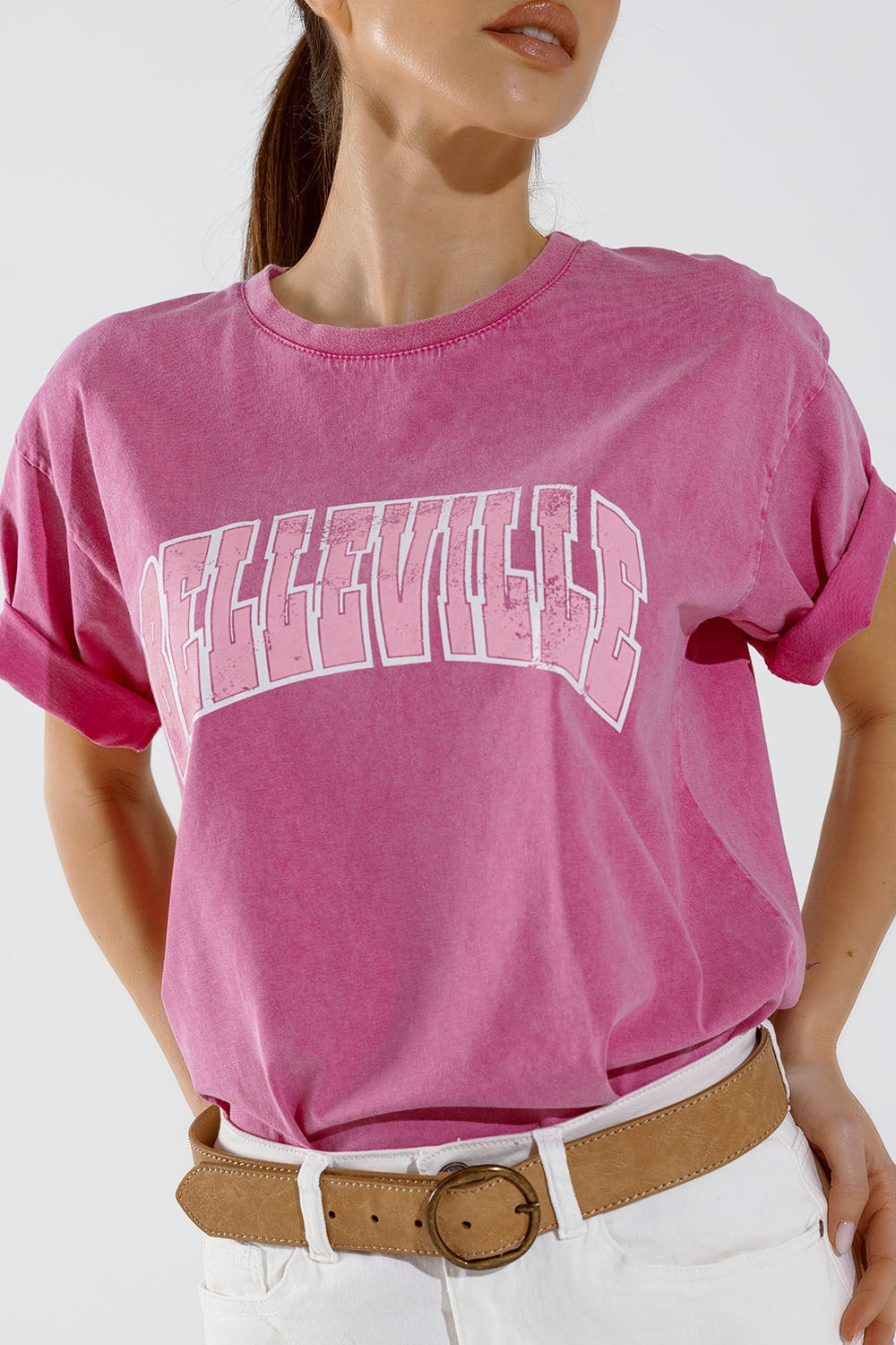 Belleville T-Shirt  With Washed Effect In Pink Q2store