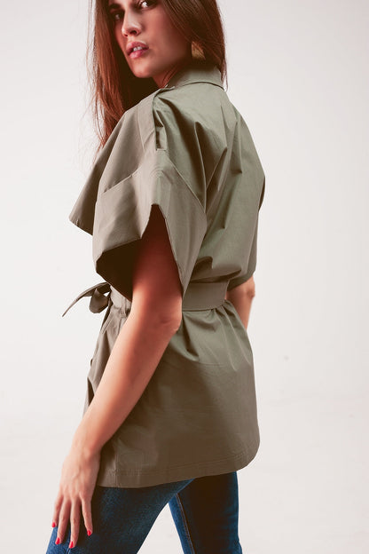 Belted jacket with drop shoulder in khaki Q2store