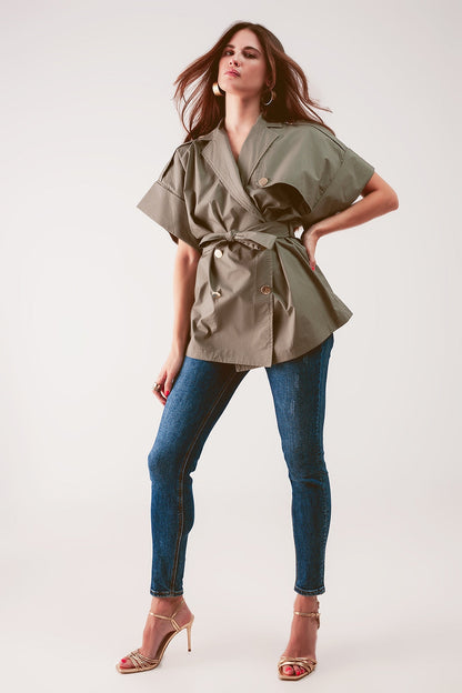 Belted jacket with drop shoulder in khaki Q2store