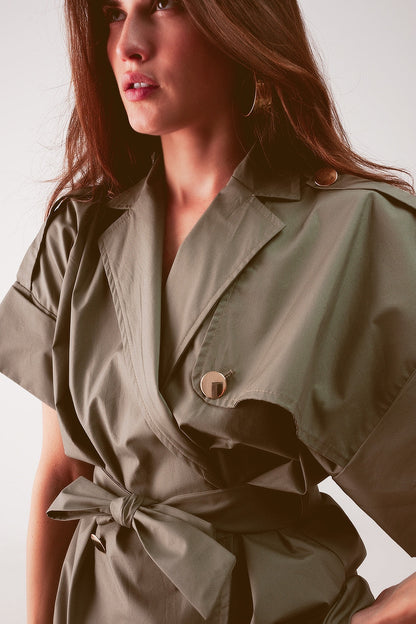Belted jacket with drop shoulder in khaki Q2store