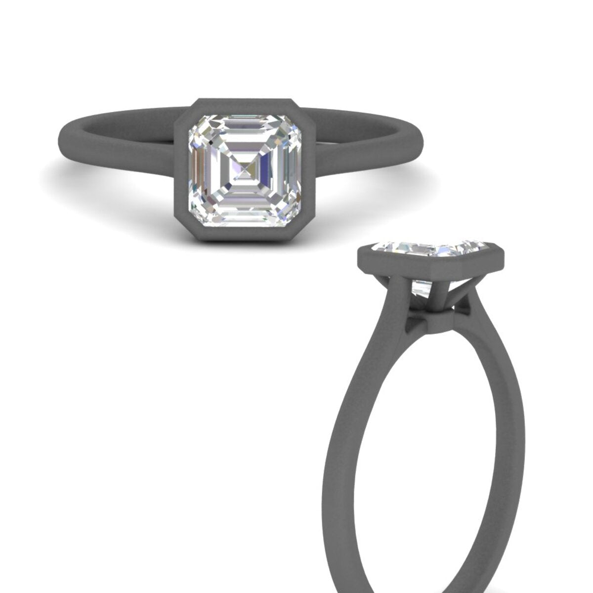 Asscher Cut Petite Bezel Solitaire Engagement Ring Fascinating Diamonds